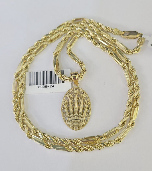 10k Milano Rope Chain Crown Charm Necklace SET 3mm 18" 20" 22" 24" Pendant