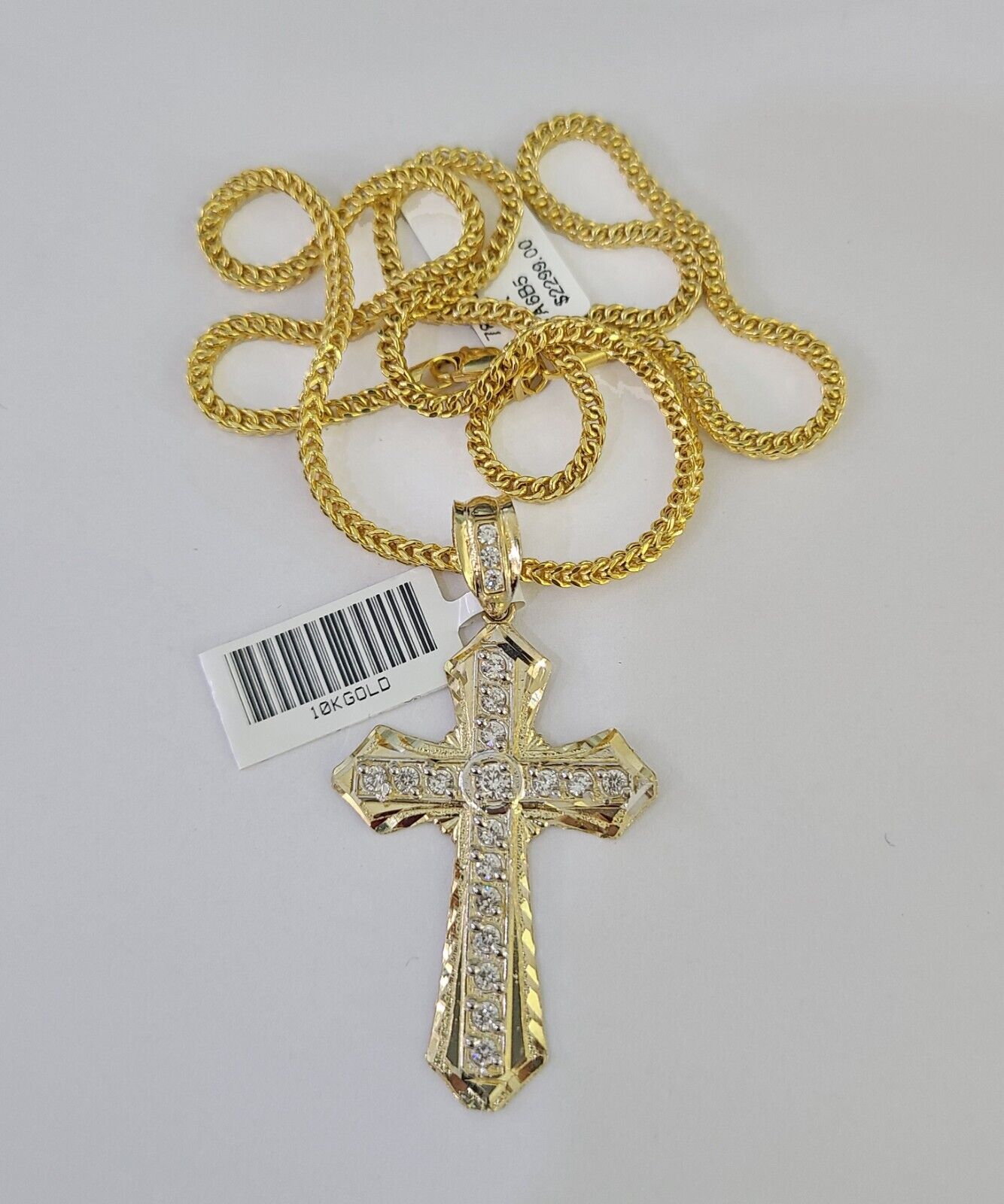 10K Gold Franco Chain Jesus Cross Charm Pendant 20-26 inches 2.5mm REAL Yellow