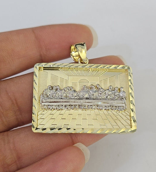 Real 10k Last Supper Pendant Charm Yellow Gold 1.25" Diamond Cut Genuine