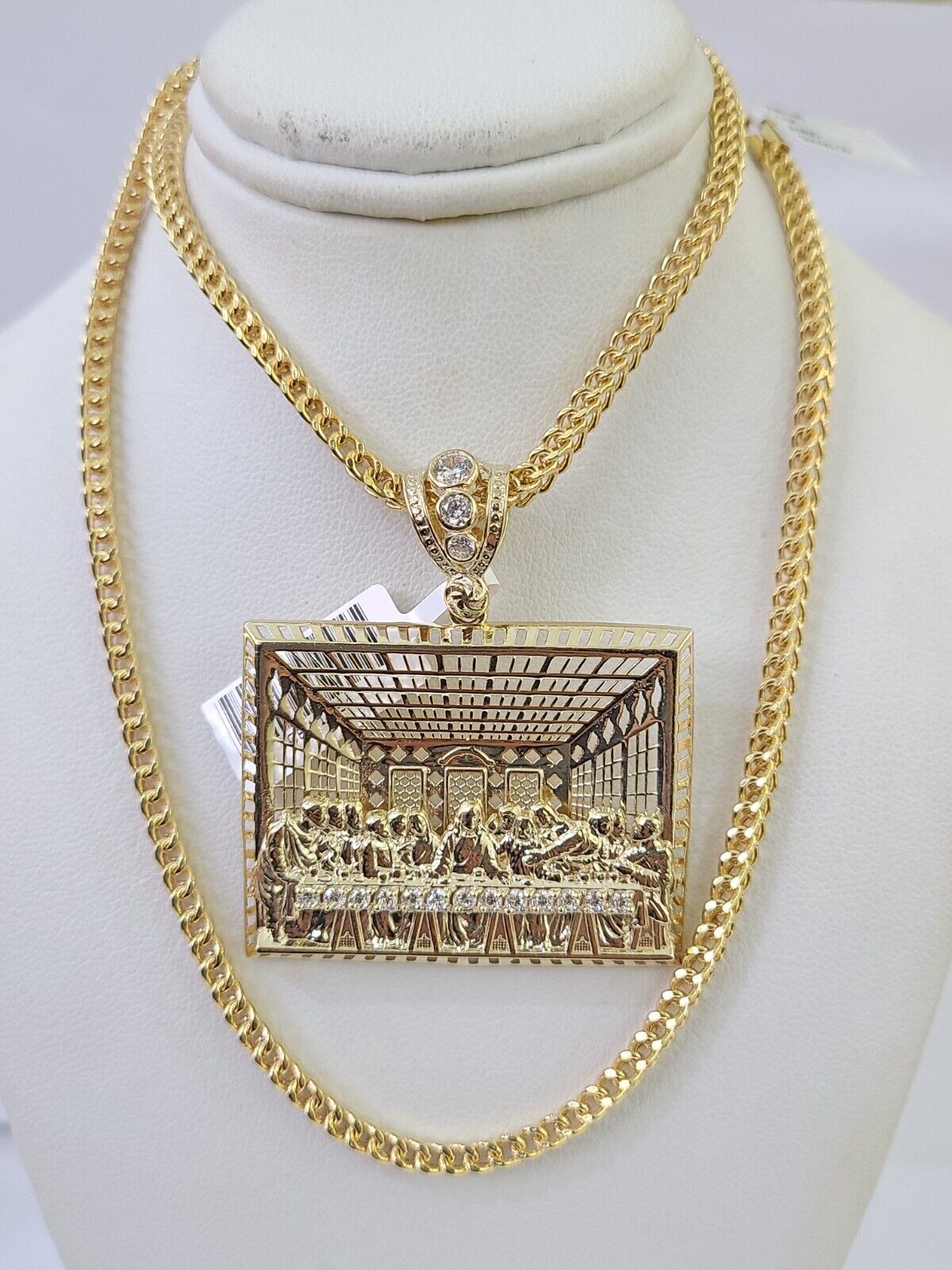 10K Franco Chain Last Supper Pendant Charm Necklace 20"-26" 3mm Gold Yellow