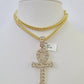 10K Franco Chain Diamond Jesus Cross Pendant Charm Necklace 20"-28" 4mm Gold SET