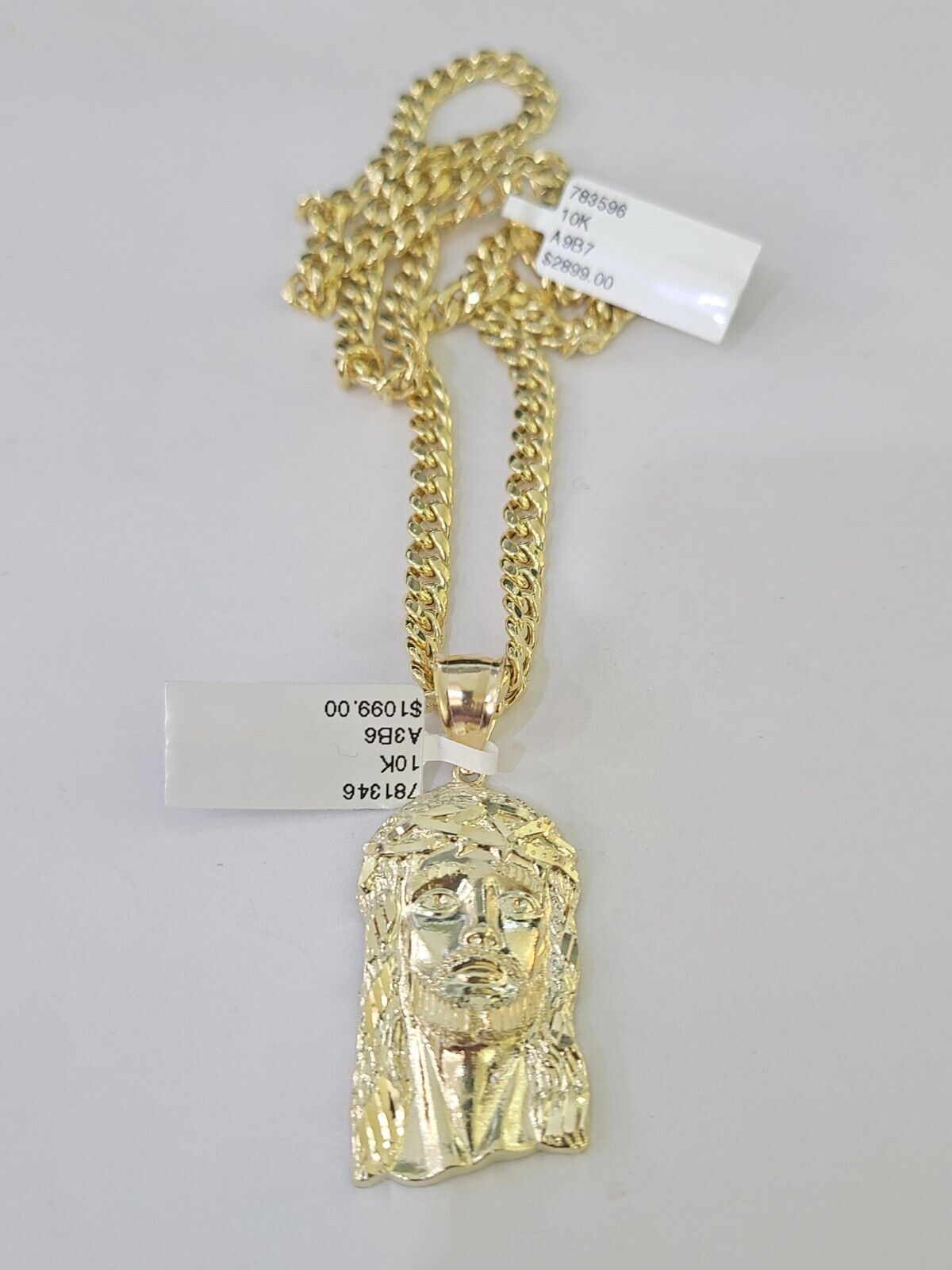 Yellow Jesus Chain 10k Yellow Gold Chain Jesus Head Charm Pendant Set 5mm Miami Cuban Lin ...