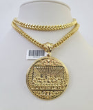 10K Franco Chain Last Supper Pendant Charm Necklace 20"-26" 5mm Yellow Gold SET