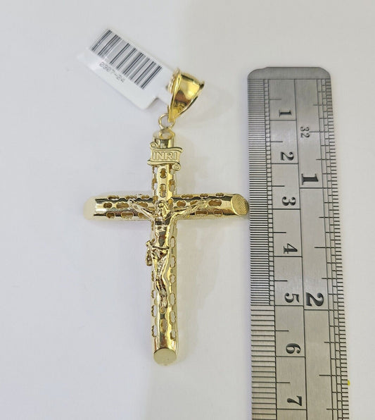 10K Gold Franco Chain INRI Cross Charm Length 18-26 inches 3mm REAL Yellow