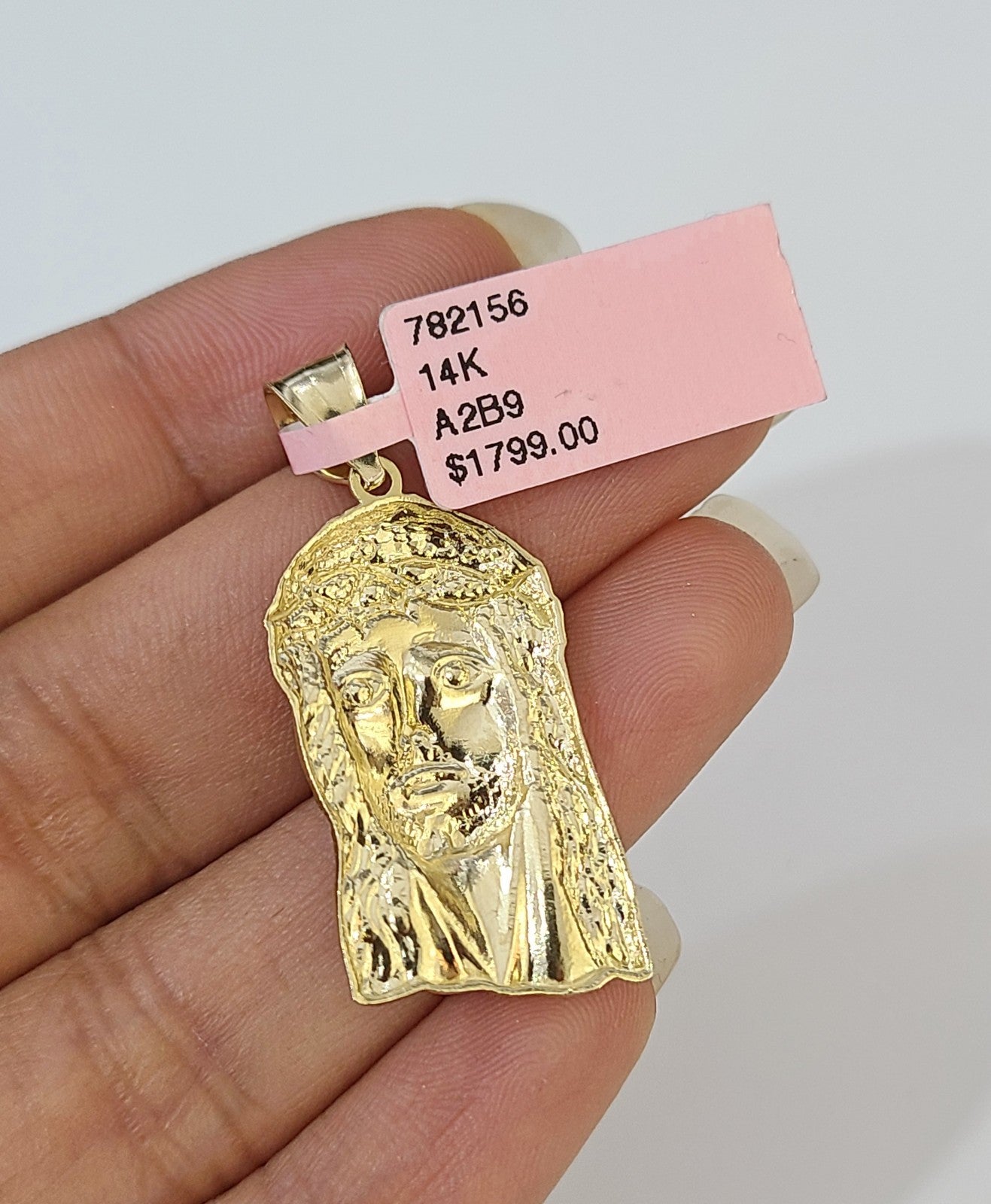 14k Solid Figaro Chain Jesus Head Pendant Gold 4mm 18-28 inch SET Necklace