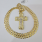 10k Gold Chain Cuban Curb Jesus Cross Charm Pendant Link 5mm 18"-28" Inch SET