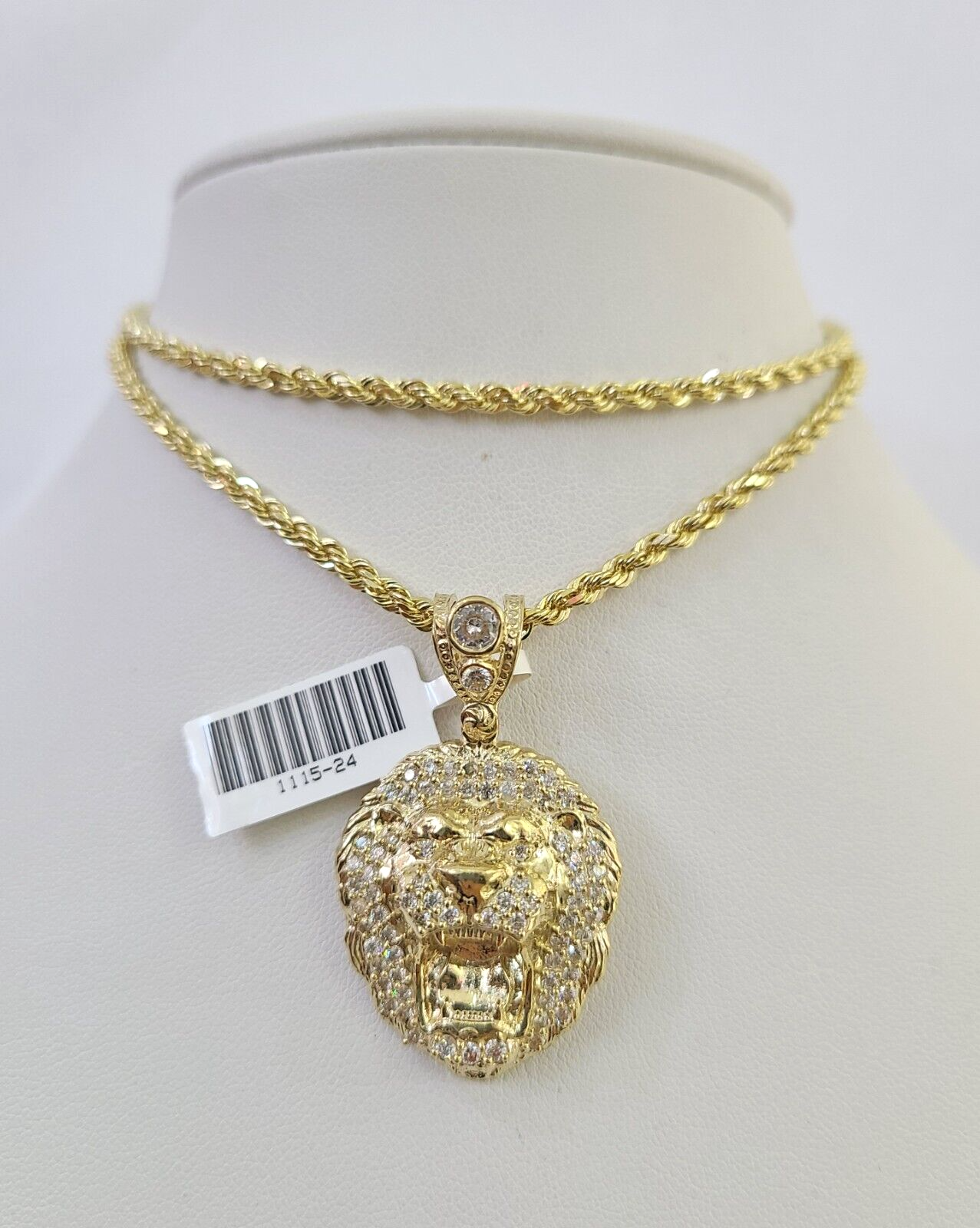 10k Solid Rope Chain 3mm Lion Head Pendant Charm Necklace SET 18-26 in ...