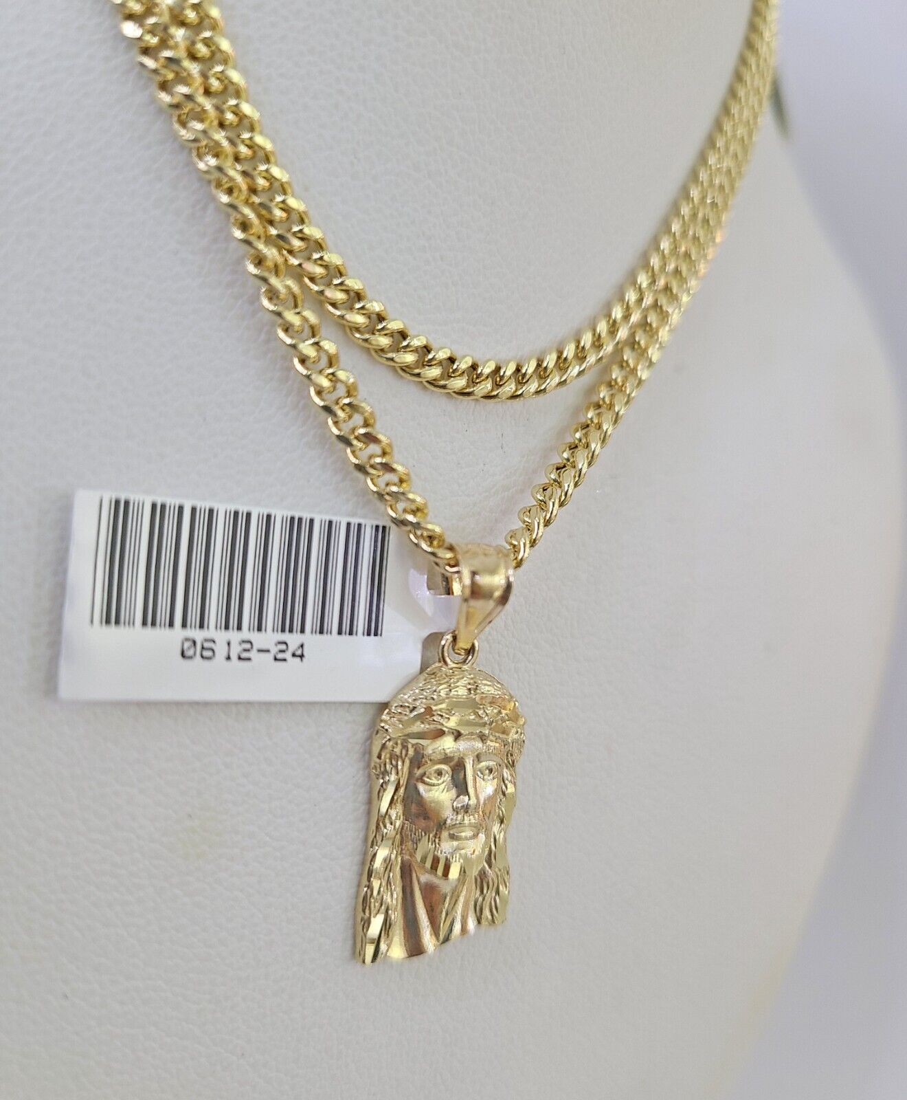 10K Gold Miami Cuban Chain Jesus Head 18"-28" 3mm REAL Pendant Necklace SET