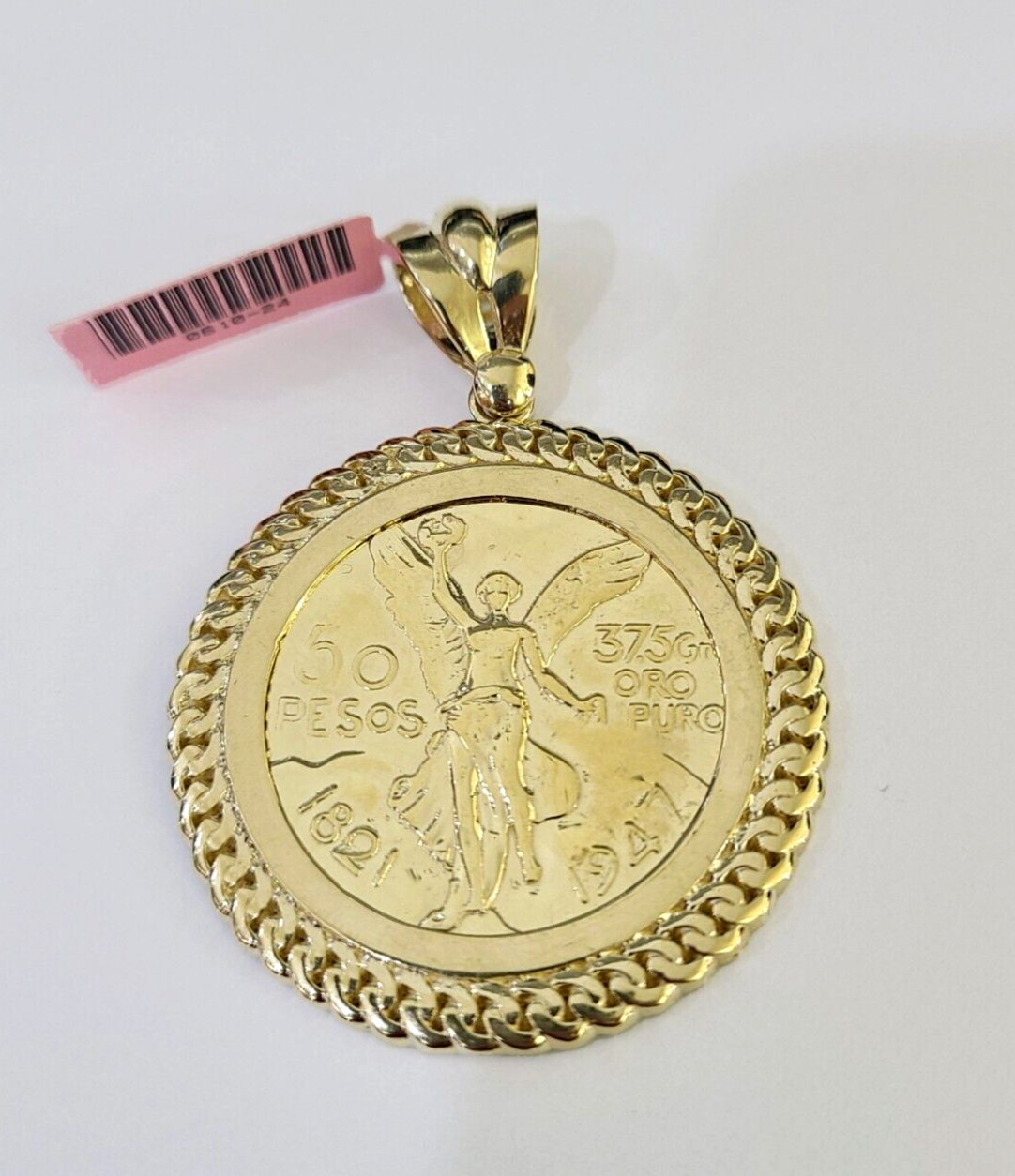 14k Centenario Charm Yellow Gold 50 Pesos 1947 Mexico Mexican Pendant Real 14kt