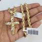 Real 10k Rope Chain Jesus Cross Charm Necklace Pendant Set 5mm 20"-30" Inch Gold