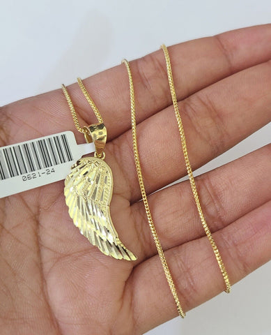 10K Solid Franco Chain Angel Wings Pendant Charm Necklace 18"-24" 1.5mm Gold