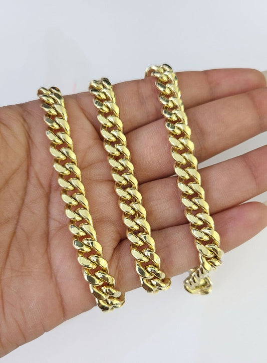 Real 14K Miami Cuban Link Chain Necklace Yellow Gold 22 inch 7mm Mens 14KT