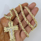 Real 10k Rope Chain Jesus Cross Charm Necklace Pendant Set 4mm 18"-28" Gold