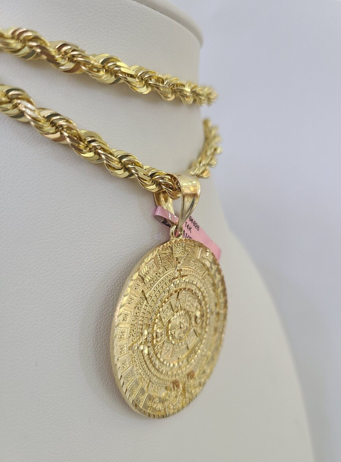 Real 14k Solid Rope Chain Mayan Calendar Charm Set 6mm 18"-30" Necklace Gold