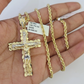 10k Solid Rope Chain 3mm Jesus Cross Pendant Charm Necklace SET 18-26 in