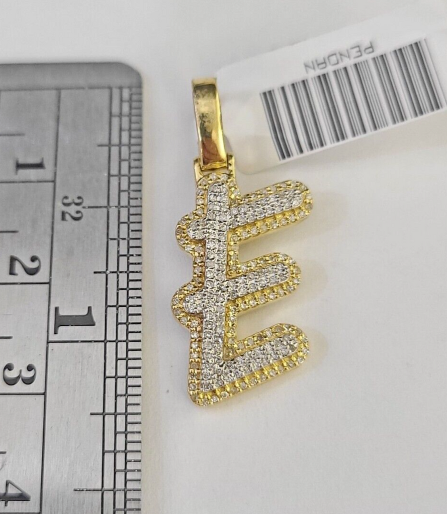 10k Yellow Gold Diamond E Charm Pendant Initial Alphabet Letter Real Genuine
