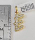 10k Yellow Gold Diamond E Charm Pendant Initial Alphabet Letter Real Genuine