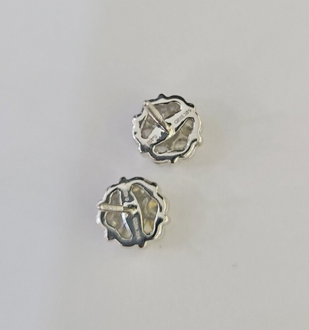 14k White Gold Flower Earrings Real Diamond Screw-Back Women Men Studs