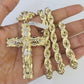 Real 10k Rope Chain Jesus Cross Charm Set 8mm 20"-30" Inch Necklace Yellow Gold