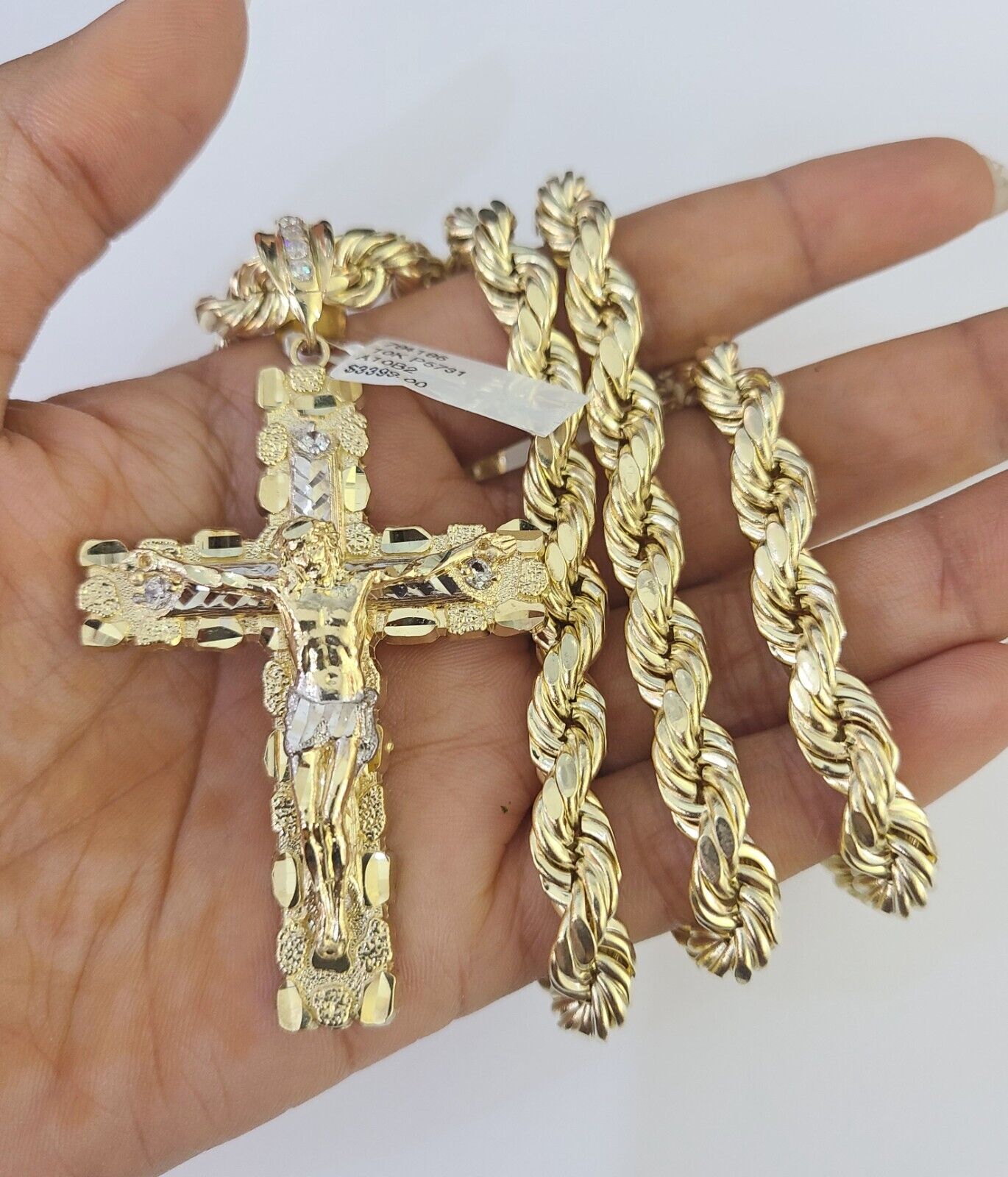 Real 10k Rope Chain Jesus Cross Charm Set 8mm 20"-30" Inch Necklace Yellow Gold