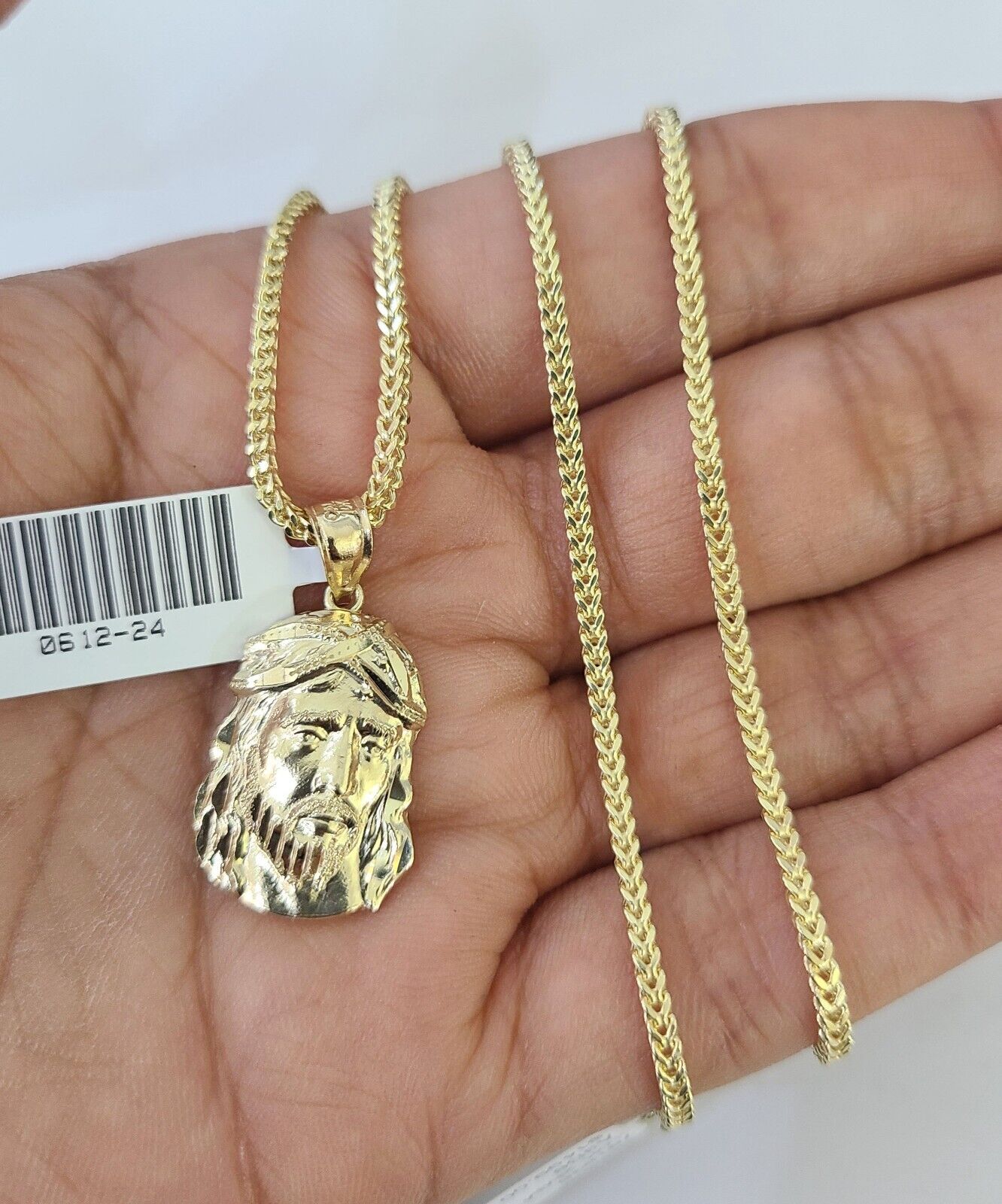 10K Franco Chain Jesus Head Pendant Charm Necklace 16"-24" 2mm Gold SET Yellow