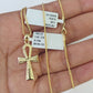 10K Solid Franco Chain Ankh Cross Pendant Charm Necklace 18"-24" 1.5mm Gold