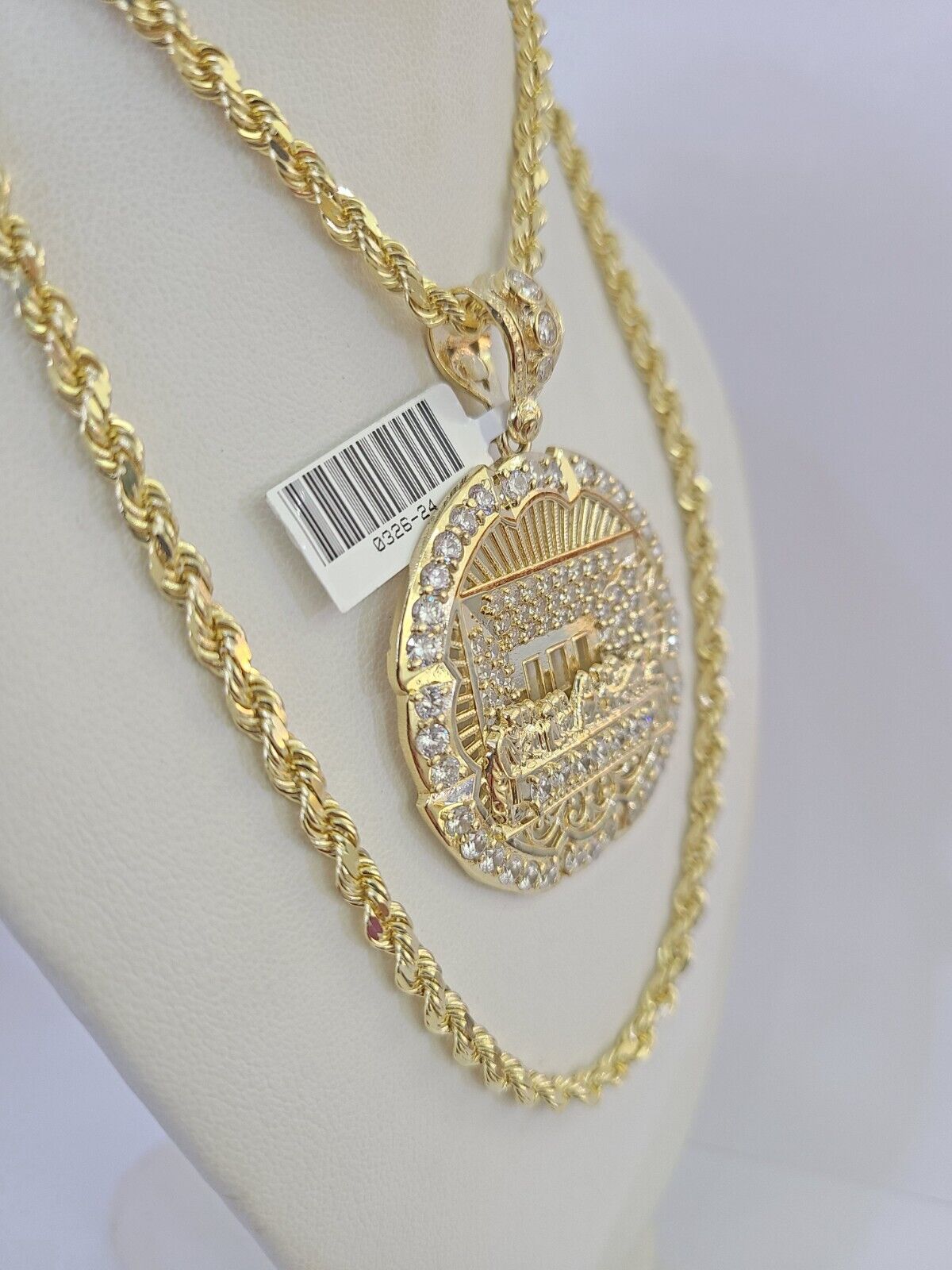 10k Solid Rope Chain Last Supper Charm Set 4mm 20"-28" Necklace Gold Yellow