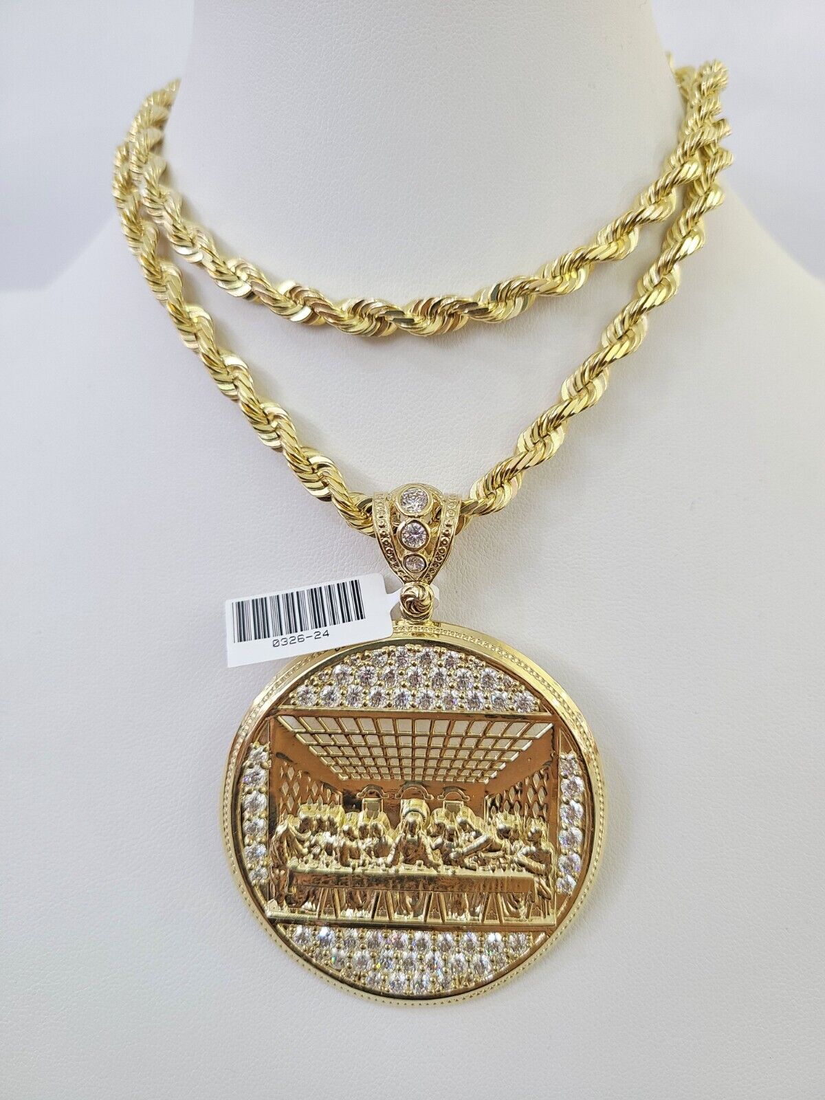 Real 10k Solid Rope Chain Last Supper Charm Set 6mm 20"-30" Inch Necklace Gold