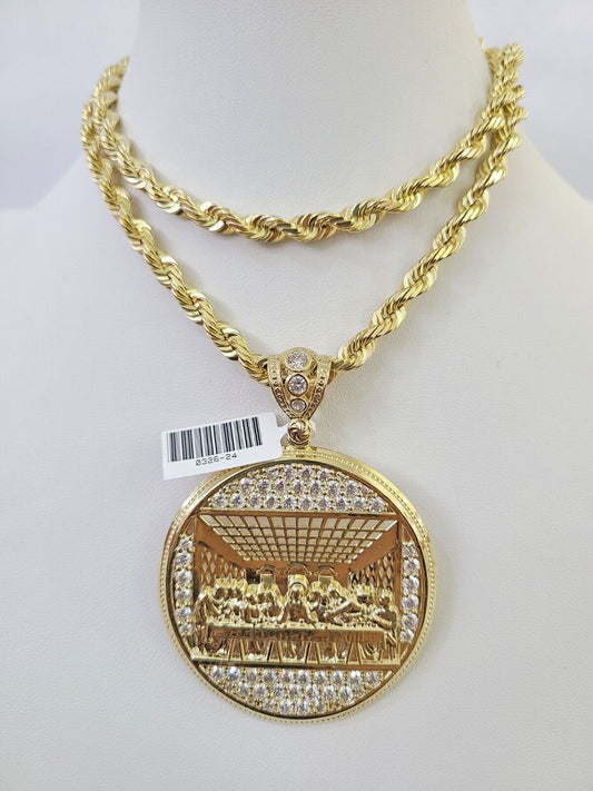 Real 10k Solid Rope Chain Last Supper Charm Set 6mm 20"-30" Inch Necklace Gold