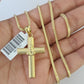 10K Franco Chain Jesus Cross Pendant Charm Necklace 16"-24" 2mm Gold SET Yellow