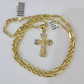 10k Milano Rope Chain Jesus Cross Charm Necklace SET 3mm 18"-26" Pendant