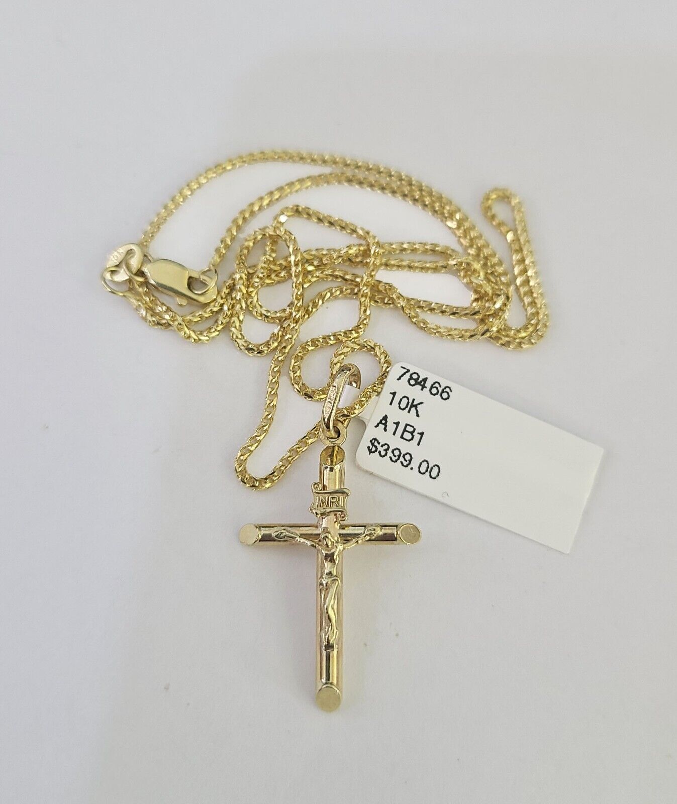 10K Solid Franco Chain Jesus Cross Pendant Charm Necklace 16"-24" 1mm Ladies