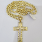 Real 10k Rope Chain Jesus Cross Charm Necklace Pendant Set 5mm 18"-28" Gold