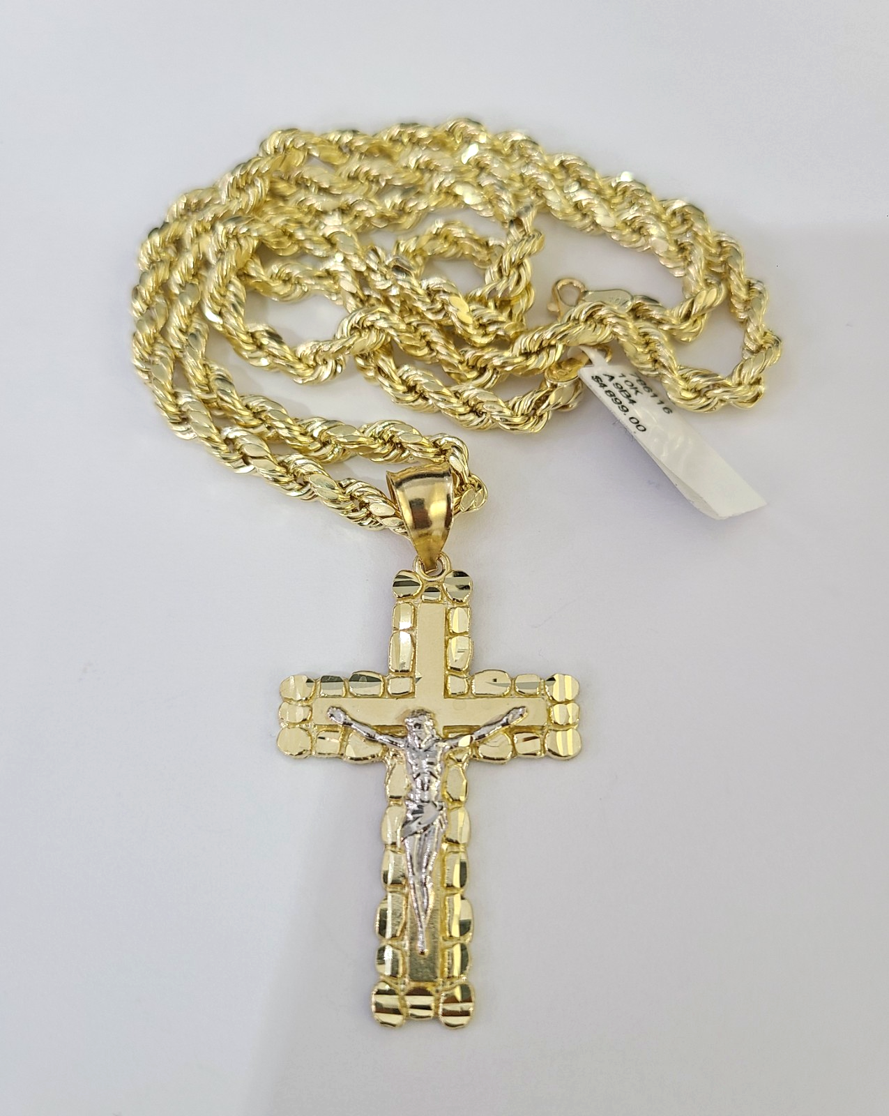Real 10k Rope Chain Jesus Cross Charm Necklace Pendant Set 5mm 18"-28" Gold