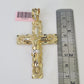 14k Yellow Gold Nugget Cross Charm Pendant Jesus REAL 14KT With Cubic Zirconia