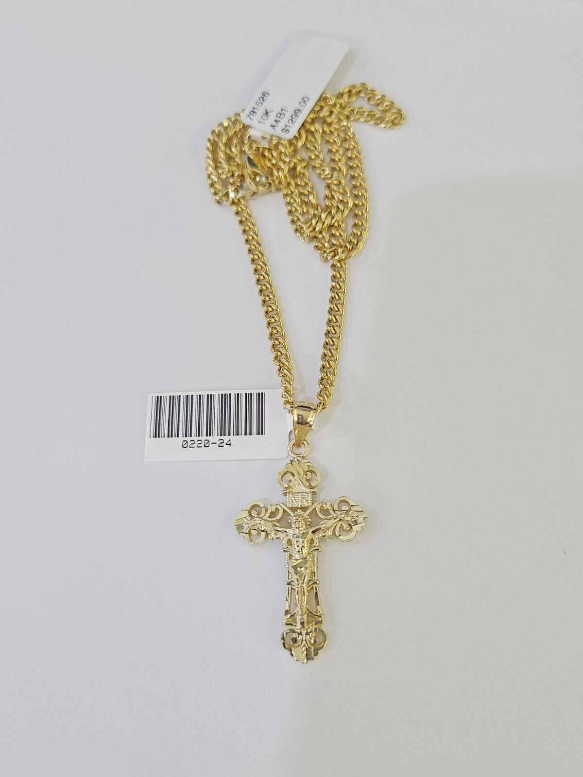 10K Gold Miami Cuban Chain INRI Cross Charm Length 18"-26" 2.5mm REAL Yellow