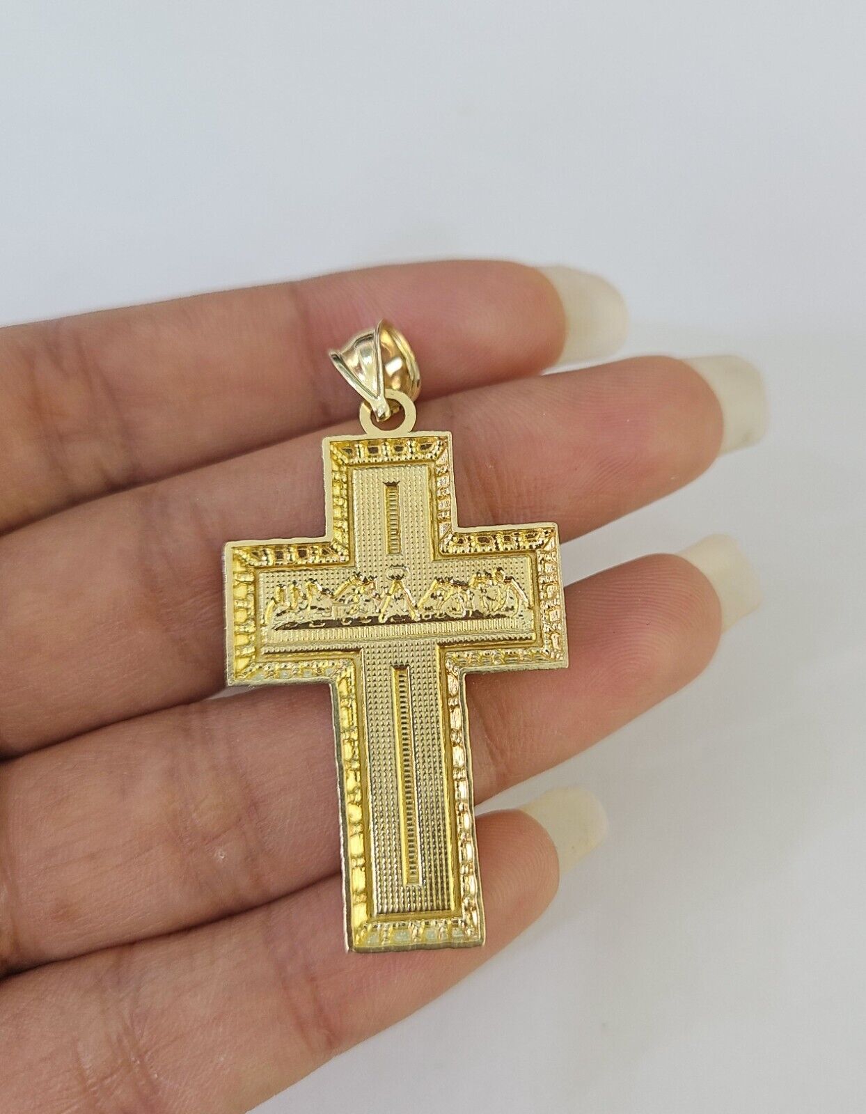 10k 3mm Rope Chain Last Supper Cross Pendant 18"-30" Gold Set Charm Necklace