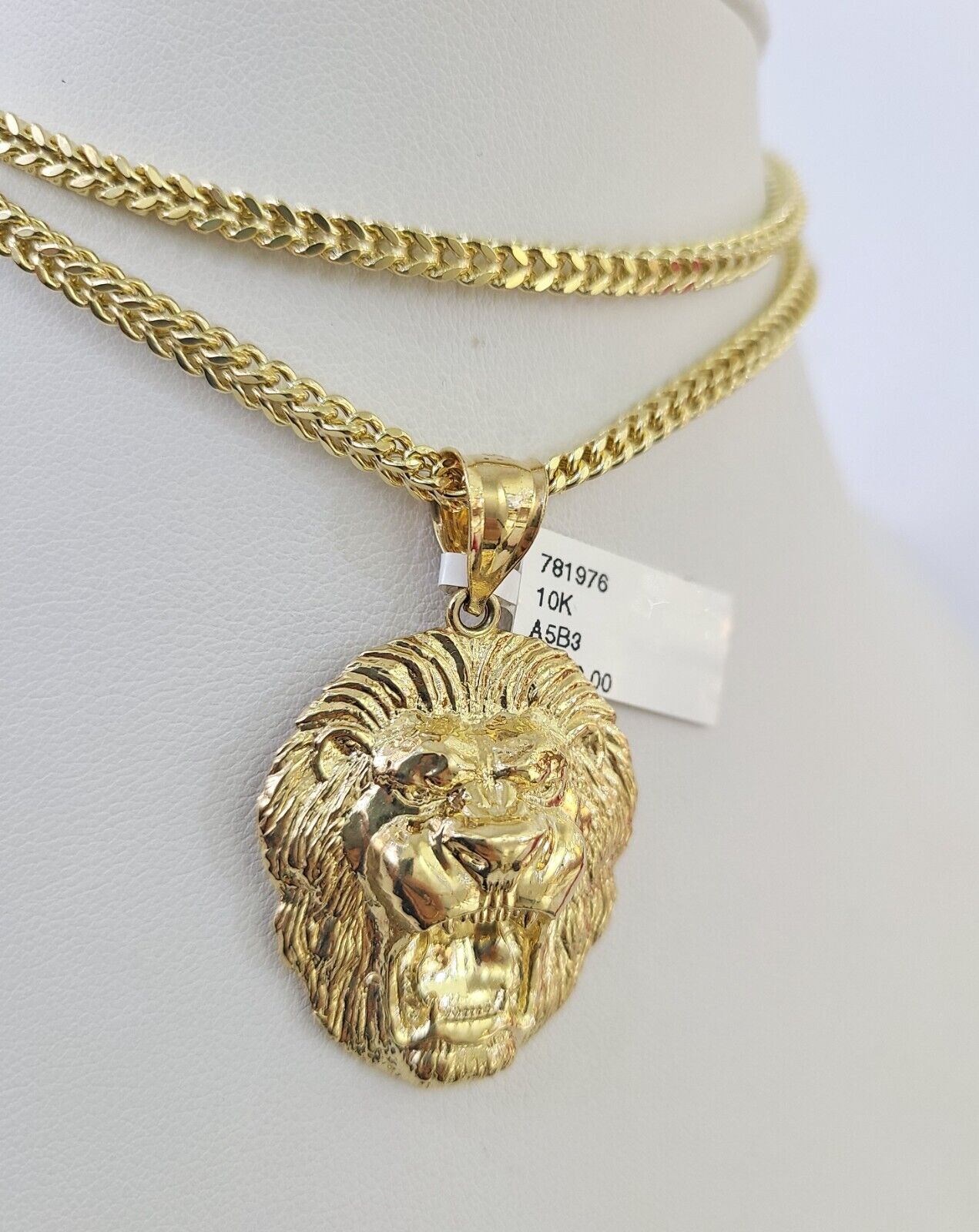 10K Franco Chain Roaring Lion Pendant Charm Necklace 20"-26" 3mm Gold Yellow SET