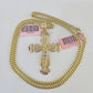 Real 14k Solid Chain Cross Charm Set Miami Cuban Link 3mm Necklace Pendant Gold