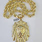 Real 10k Rope Chain Lion Charm Set 10mm 20"-30" Inch Necklace Yellow Gold