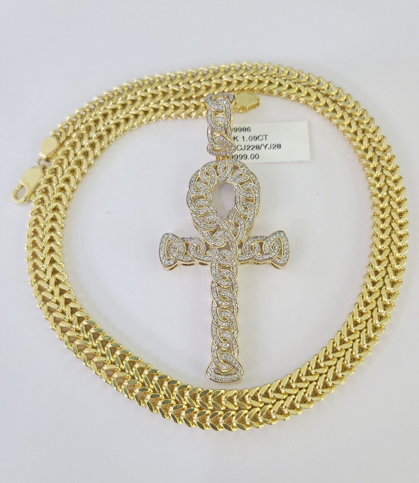 10K Franco Chain Diamond Jesus Cross Pendant Charm Necklace 20"-28" 4mm Gold SET