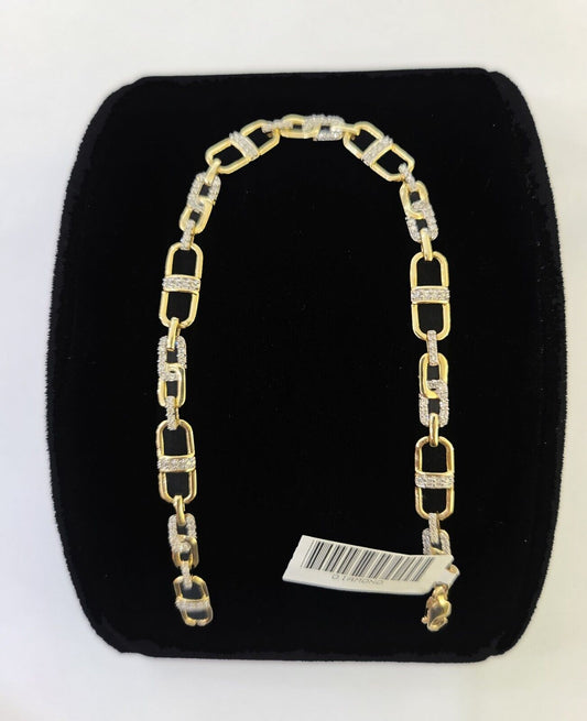 10K Yellow Gold Diamond Bracelet Women Ladies 7" REAL Genuine Gold