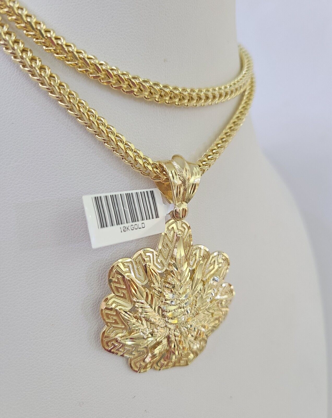 10K Franco Chain Weed Leaf Pendant Charm Necklace 20"-28" 4mm Gold SET Yellow