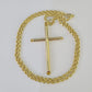 10k 3mm Rope Chain Jesus Cross Pendant 18"-30" Yellow Gold Set Charm Necklace