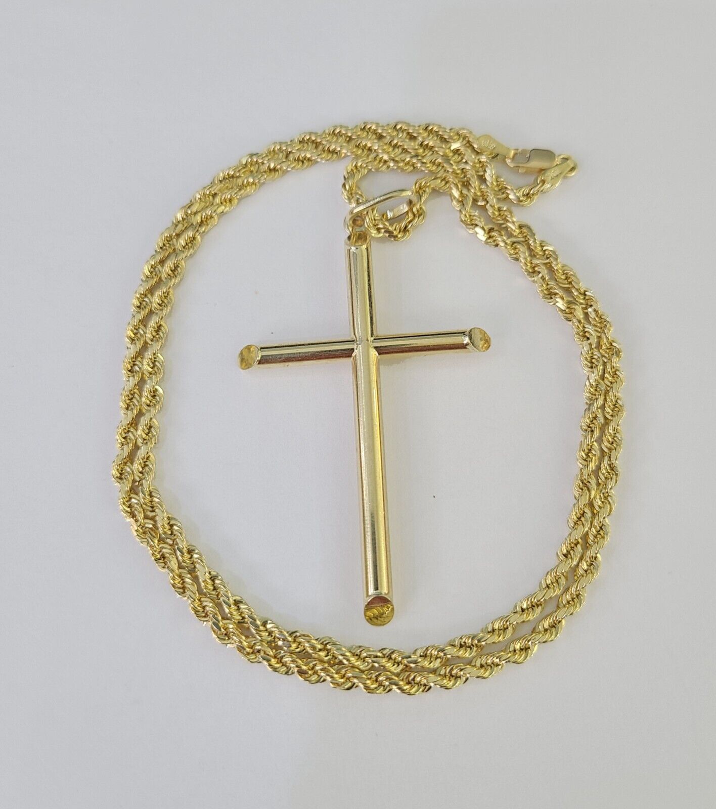 10k 3mm Rope Chain Jesus Cross Pendant 18"-30" Yellow Gold Set Charm Necklace