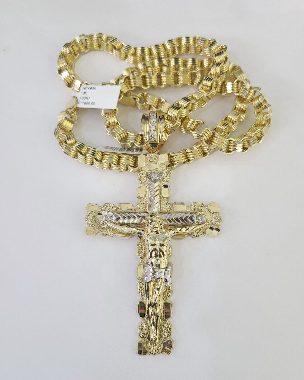 10k Gold Byzantine Necklace Jesus Cross Charm Pendant 20"-30" 8mm REAL SET Chain