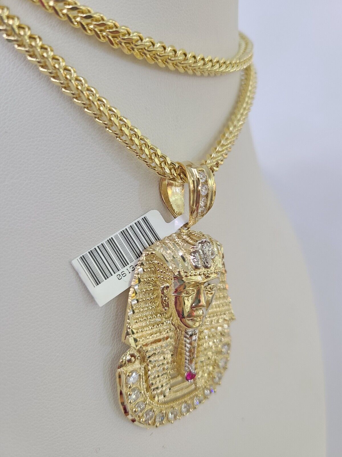 10K Franco Chain Pharaoh Pendant Charm Necklace 20"-28" 4mm Yellow Gold SET