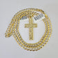 10k Solid Gold Cuban Curb Chain Jesus Cross Pendant 6mm 20"-30" SET Necklace