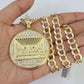 10k Gold Chain Last Supper Charm Solid Cuban Curb Necklace 9mm 20"-30" SET