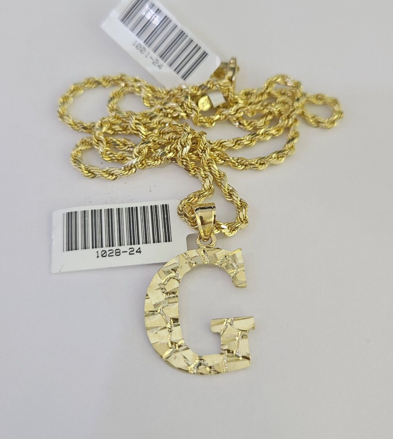 10k Gold Initial G Charm Rope Chain 16"-26" 2.5mm SET Necklace Alphabet Pendant